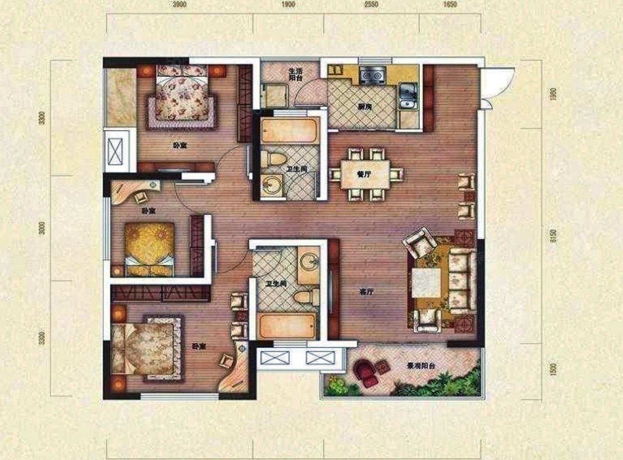 财鑫梁城美景4室2厅2卫128㎡南北76万