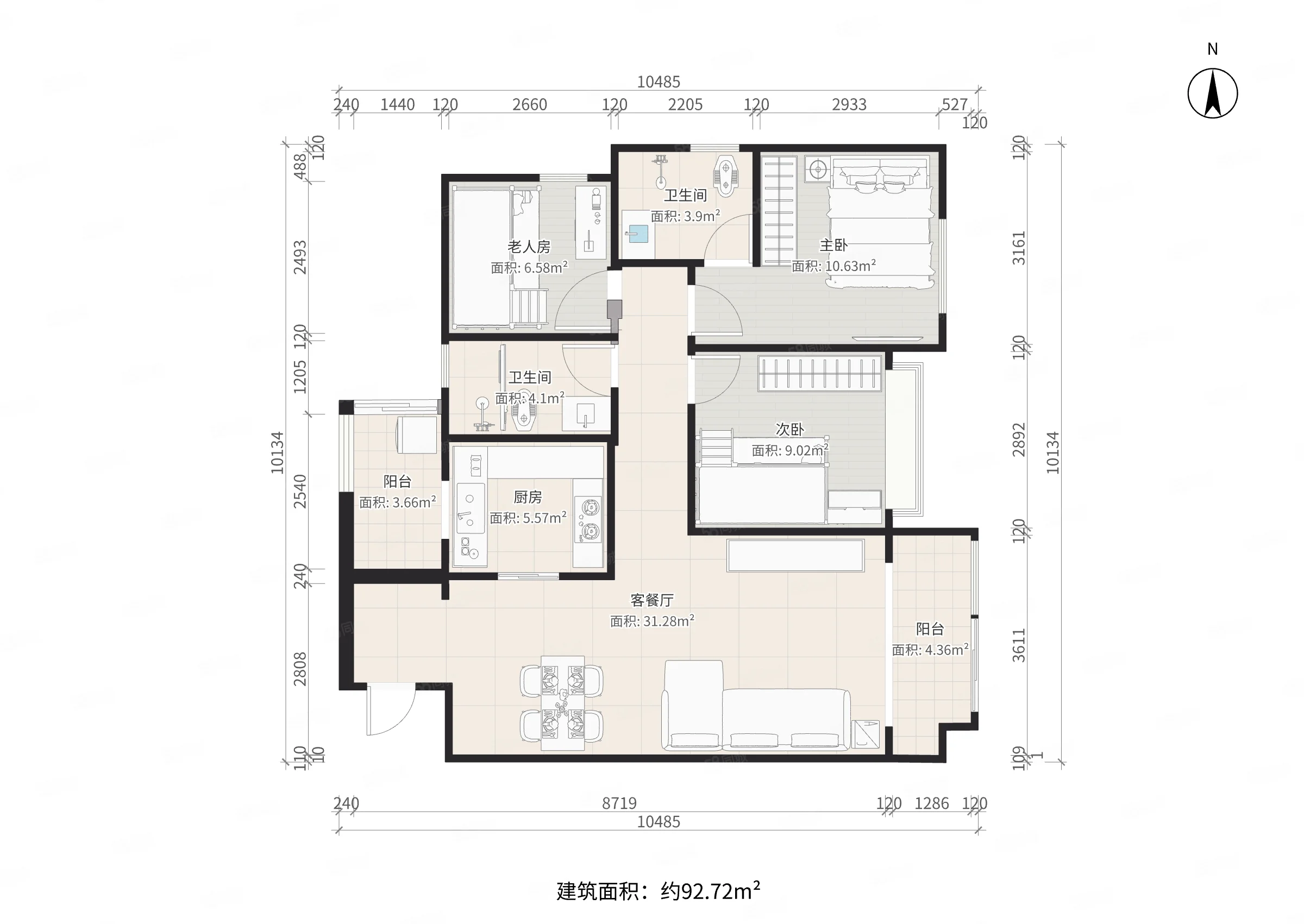 葛洲坝紫郡蘭园3室2厅2卫92.72㎡东145万