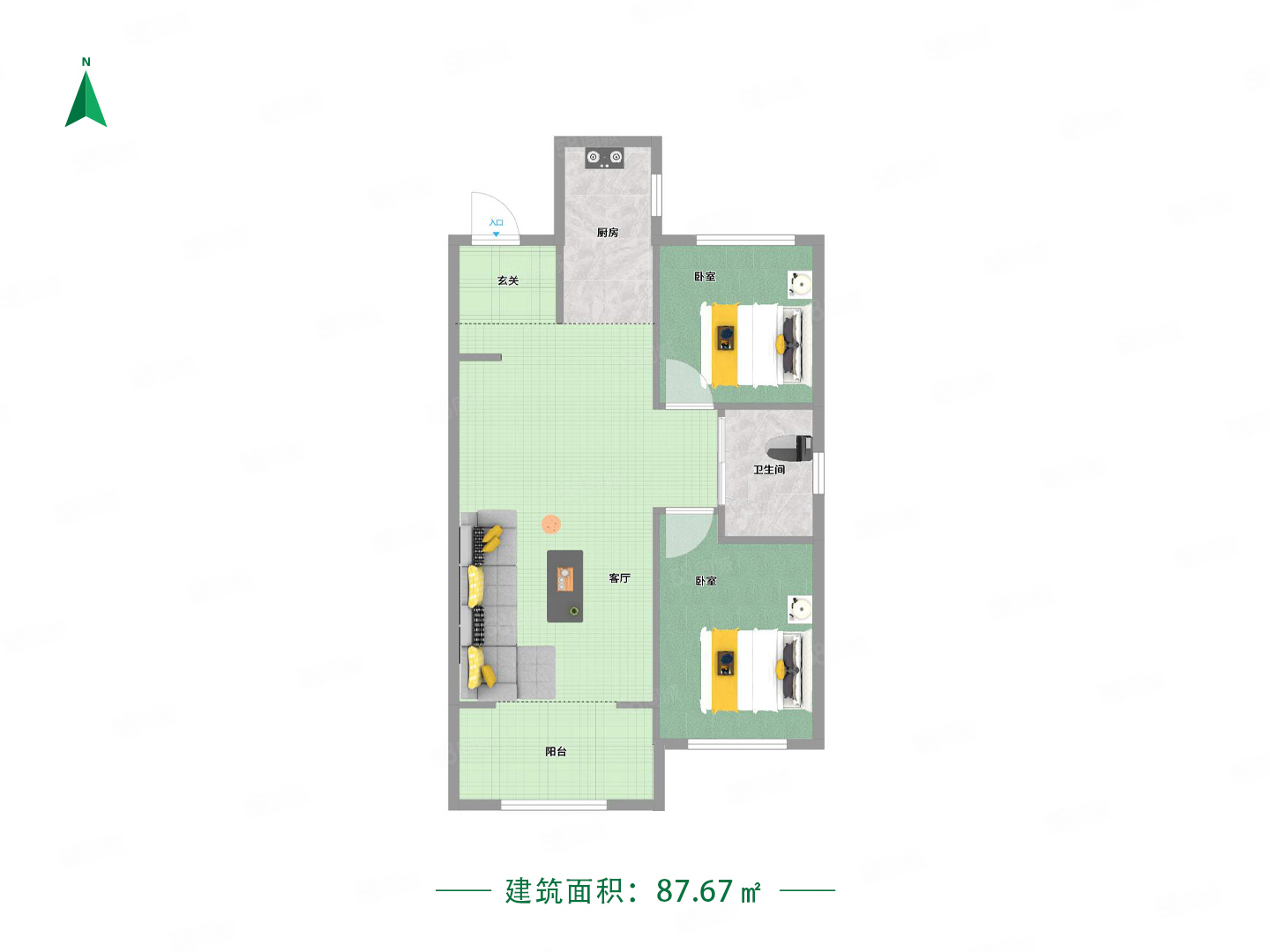 中海城锦城2室2厅1卫87.67㎡南北89万