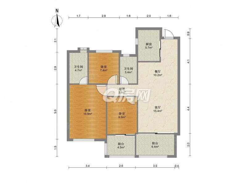 置地瑞玺3室2厅2卫111.15㎡南北271万