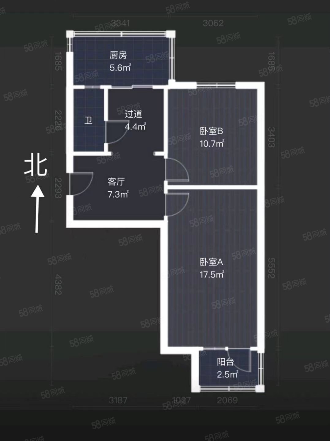 石家庄棉三生活区2室1厅1卫58.99㎡南北55万