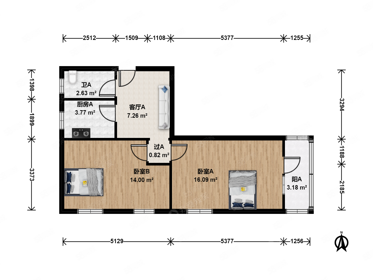 光華里2室1廳1衛(wèi)63.75㎡東南430萬