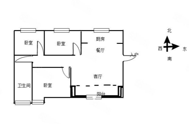 新方新璟园3室2厅1卫122㎡南北63万