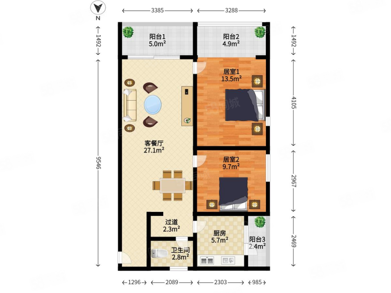 第五园四期2室2厅1卫69.93㎡南0万