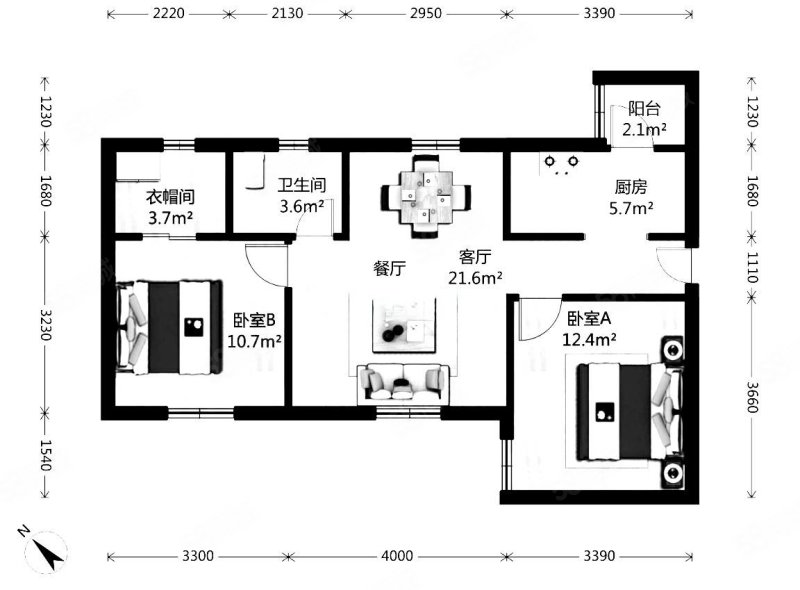 和平花苑2室2厅1卫85.66㎡南北678万