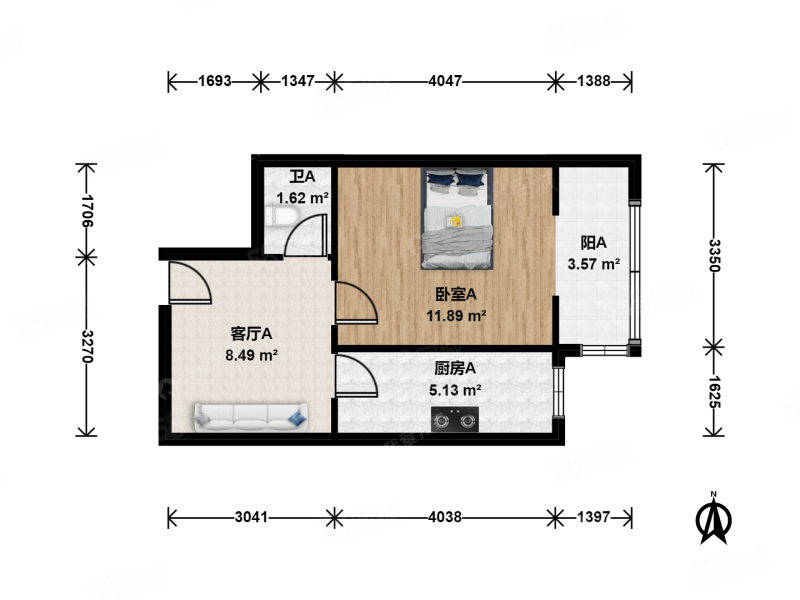 建功北里(三区)1室1厅1卫42.76㎡东390万