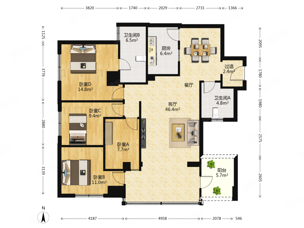 侨旺大厦4室2厅2卫138㎡南689万