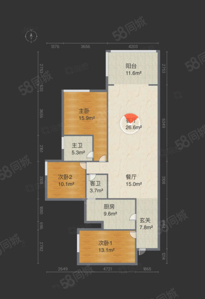 南州国际御都府3室2厅2卫121㎡南北68万