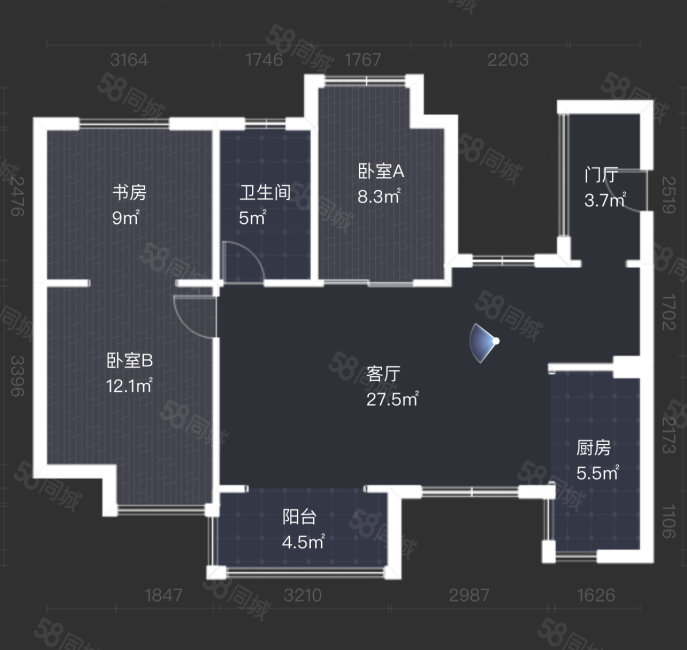 绿地城3室2厅1卫88.81㎡南123万