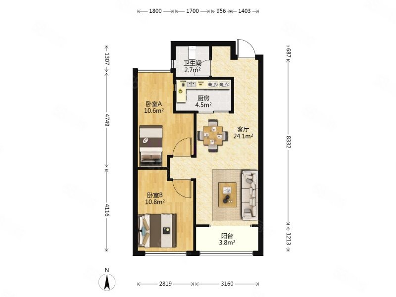 绿城春江明月2室2厅1卫79.48㎡南92万