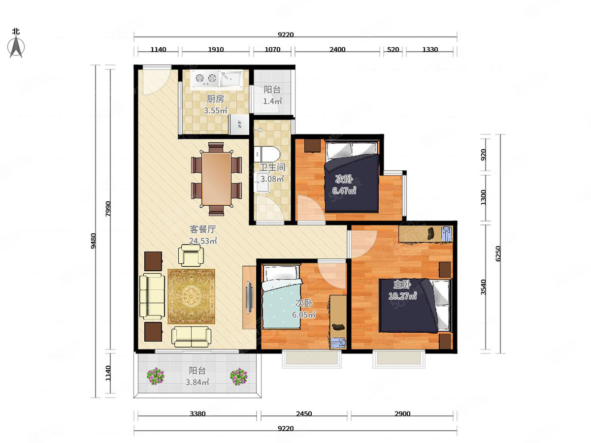 深云村3室2厅1卫90㎡南北938万