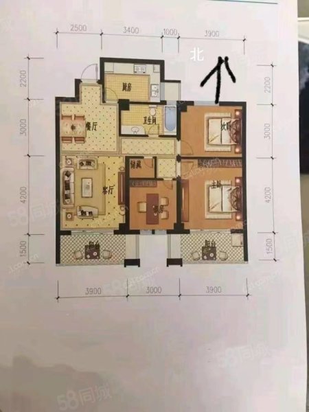 罗西住宅区二组团3室2厅2卫109㎡南北125万