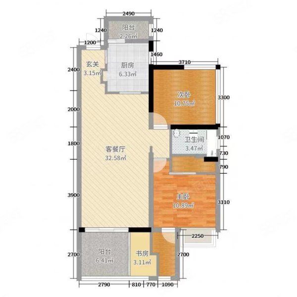 帝海观澜2室1厅1卫89㎡南61万