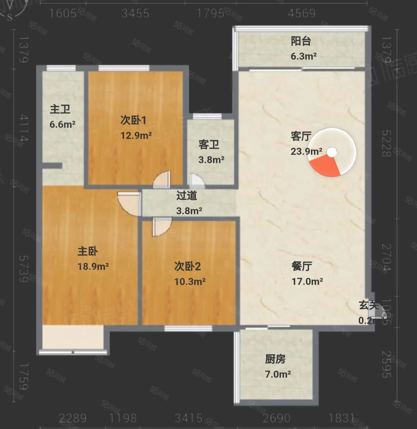 联达山与城3室2厅2卫107㎡南北61万