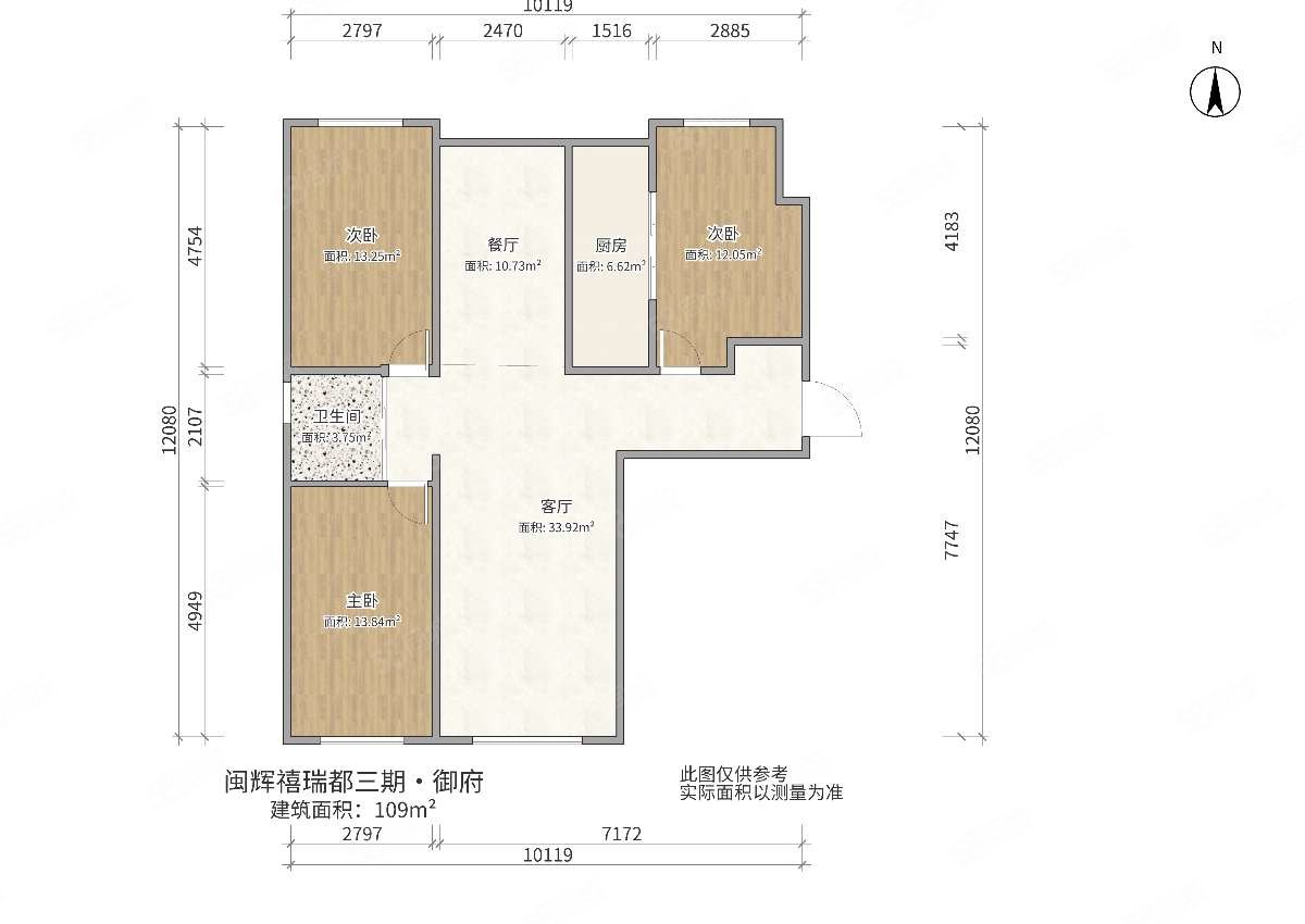 闽辉禧瑞都3室2厅1卫109㎡南北73万