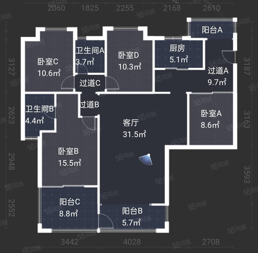 世纪半岛苹果谷4室2厅2卫132.41㎡南北135万