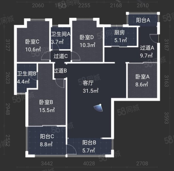 世纪半岛苹果谷4室2厅2卫132.41㎡南北135万