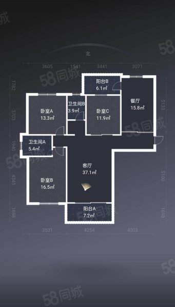 白鹭湾五区3室2厅2卫142㎡南北135万