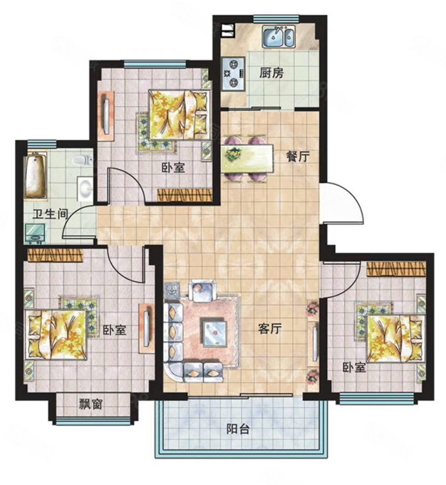 卢森堡3室2厅1卫110㎡南北33.8万