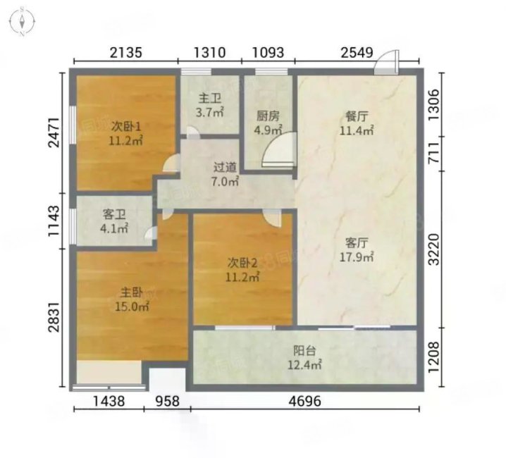 三友贤居3室2厅2卫96㎡南北75万