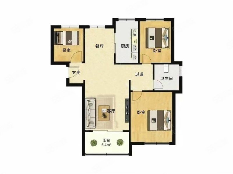 保利海上五月花(A区)3室2厅1卫105.87㎡南北185万