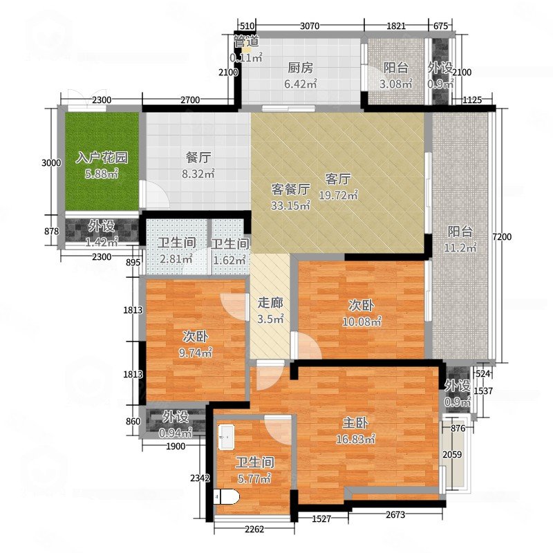 格凌兰3室2厅2卫112㎡南155万