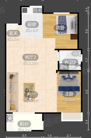 首开香颂2室2厅1卫75㎡南北161万