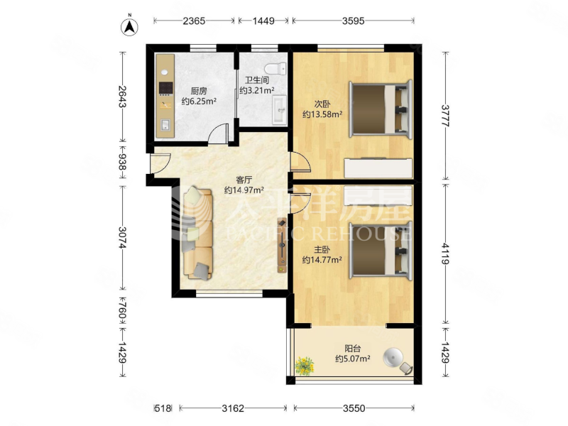 金光小区2室1厅1卫61.81㎡南北395万