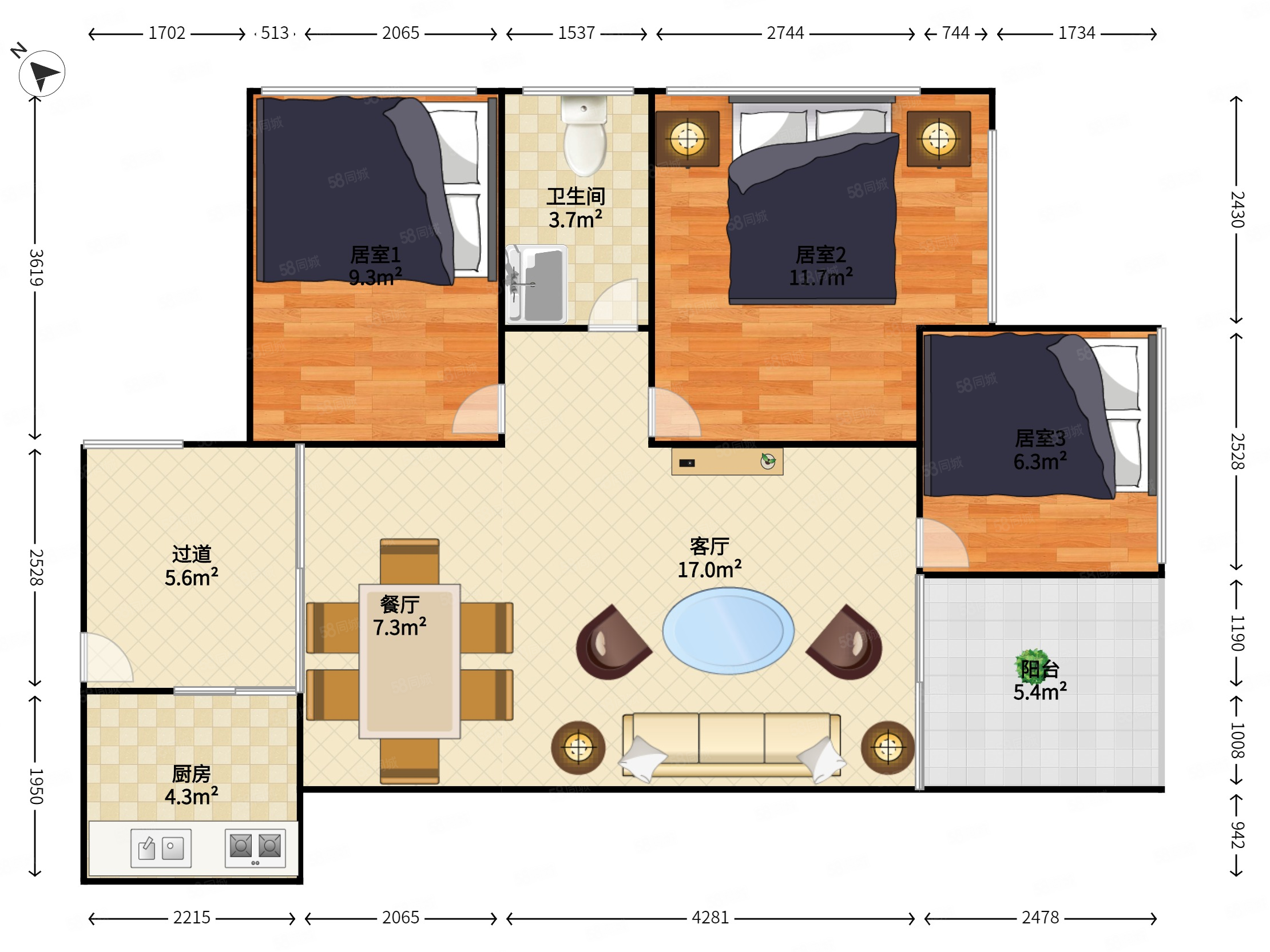 龙华花半里3室2厅1卫78.78㎡东南暂无 万