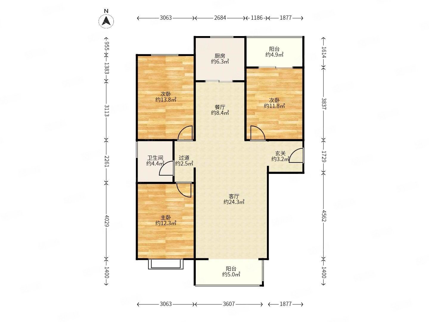 建瓴嘉苑3室2厅1卫128㎡南北190万