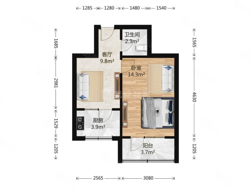 北光厂宿舍1室1厅1卫42.58㎡南160万