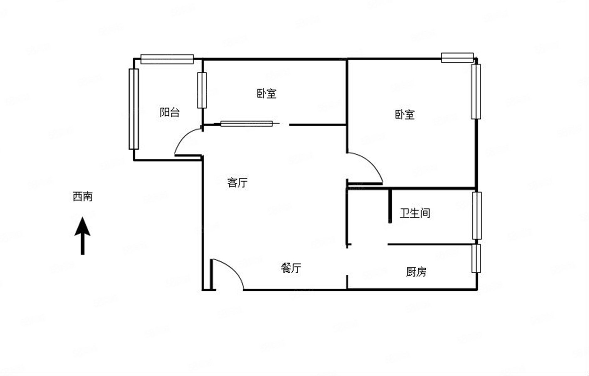 翡翠城2室2厅1卫62.61㎡西南338万