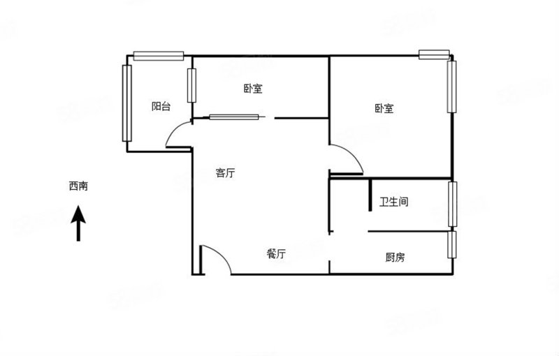 翡翠城2室2厅1卫62.61㎡西南338万