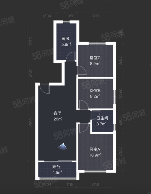 恒大雅苑3室1厅1卫102.94㎡南北79.5万