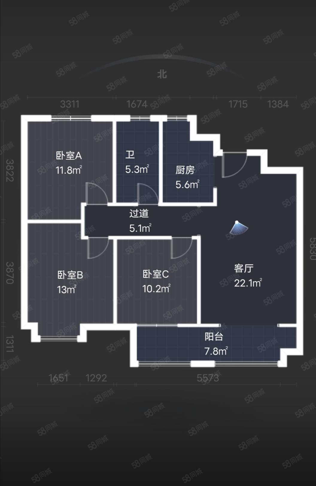 凤鸣东岸3室2厅1卫115㎡南北45万