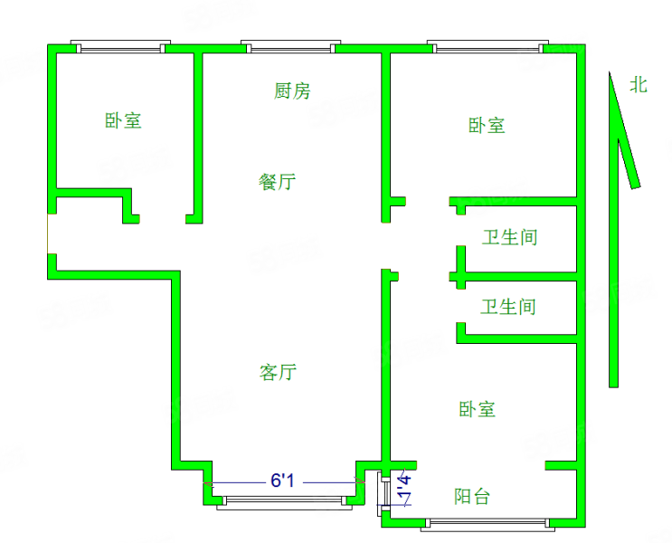 绿都皇城3室2厅2卫135.84㎡南北150万