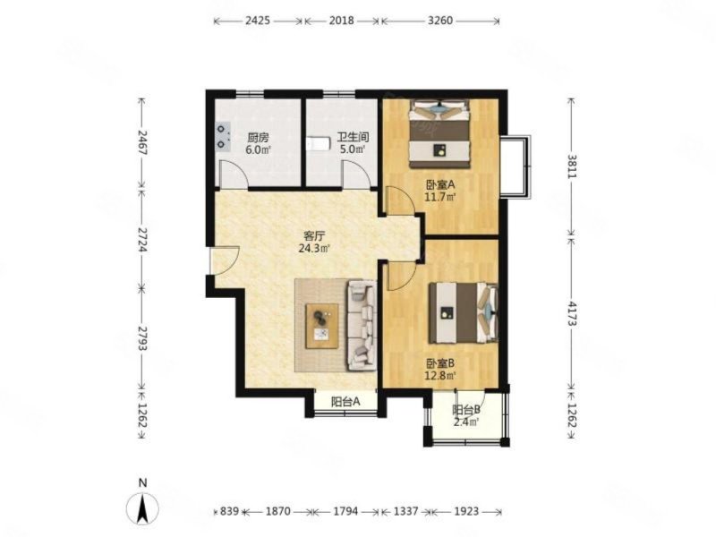 花溪苑2室1厅1卫84.92㎡南北130万