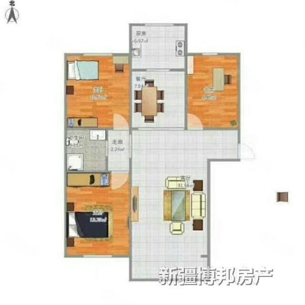 万泰碧水园3室2厅1卫101㎡南北73万