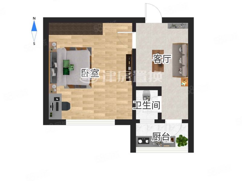 天资里1室1厅1卫23.96㎡南75万