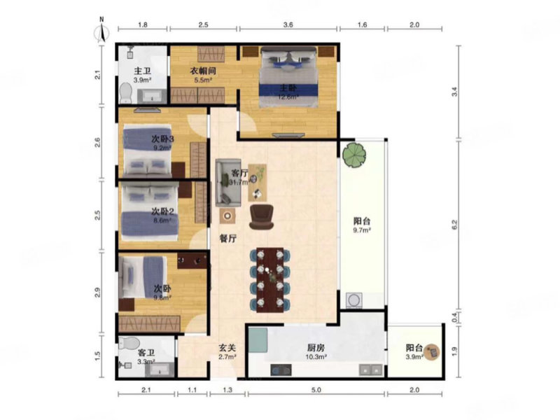 万科翡翠公园4室2厅2卫121.22㎡南269万