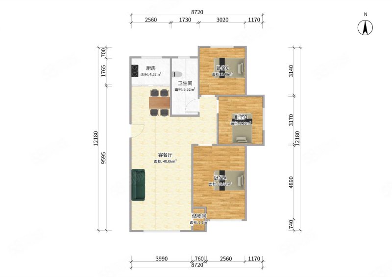 中国铁建青秀蓝湾3室2厅1卫116.64㎡南北229万