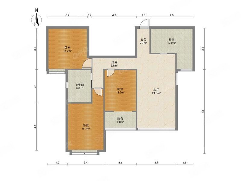 元一柏庄3室1厅1卫130.96㎡南北200万