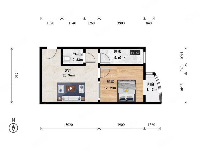 北方明珠1室1厅1卫66.78㎡东275万