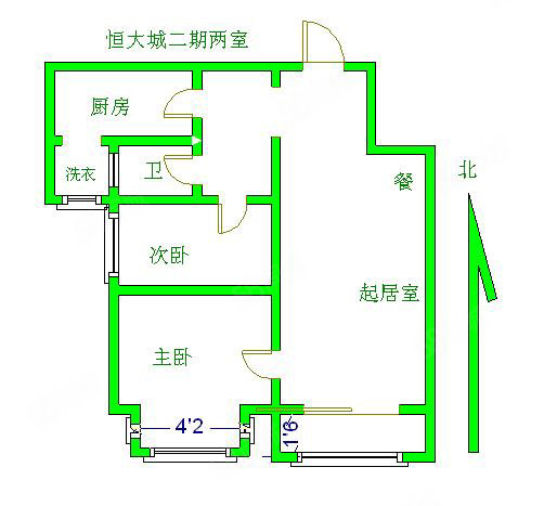 恒大城2室2厅1卫95㎡南北72.8万