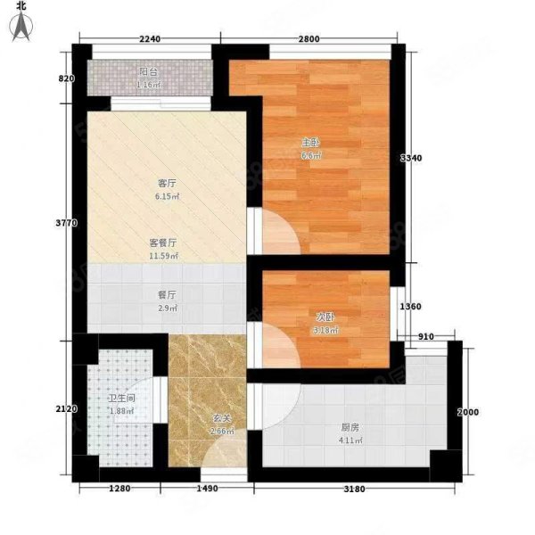 幸福立方2室2厅1卫96㎡南北30万