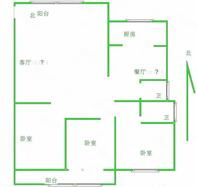 尚东新城邦二期三期3室2厅1卫100㎡南北72万