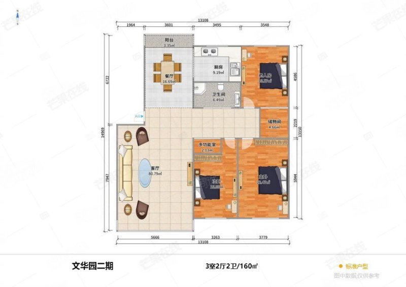 文华园(东区)3室2厅1卫158.89㎡南北118万