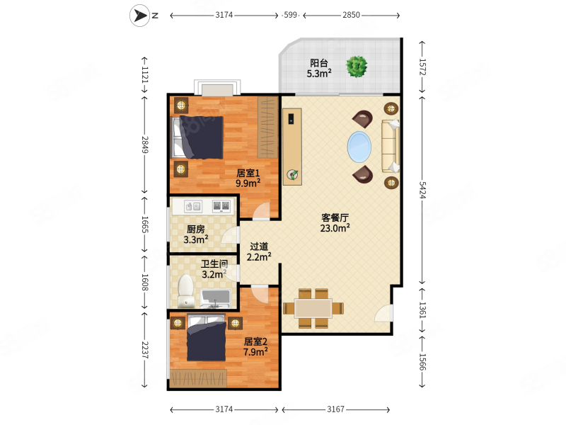 第一金碧花园2室2厅1卫69.13㎡东255万