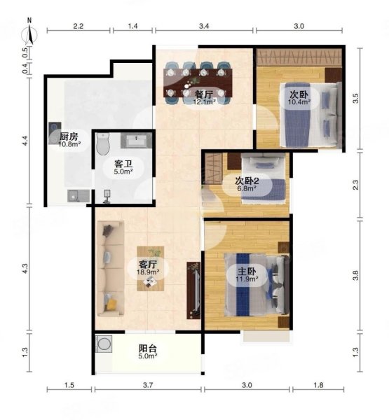 鸿发世纪城3室2厅1卫99.03㎡南北98万