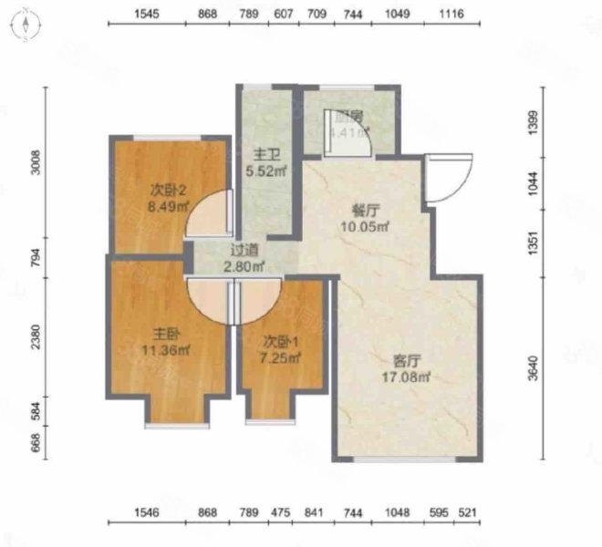 保利金融街诺丁山3室2厅1卫92.46㎡南北152万